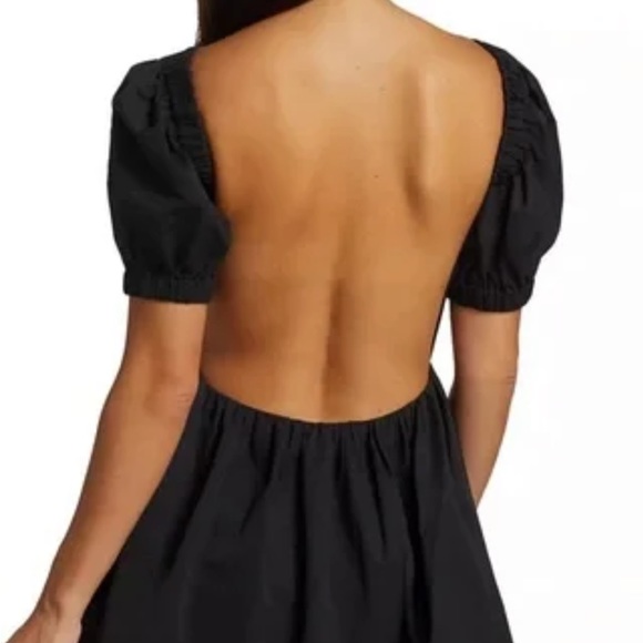 NWT- Staud Alix Puff Sleeve black backless size six dress - Picture 1 of 6